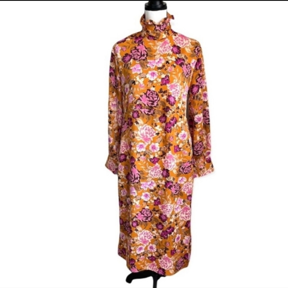 Who What Wear Floral Long Sleeve Dress - Orange and Pink